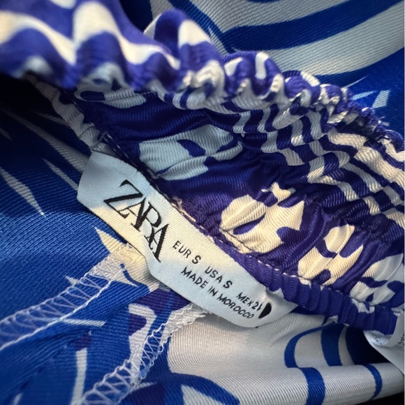 Zara High Rise Printed Bermuda Short Blue and Cream Size S - Picture 9 of 11